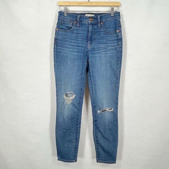 Madewell 9" High Rise Skinny Distressed Crop Med Wash Eco Edition Jeans - Picture 1 of 8